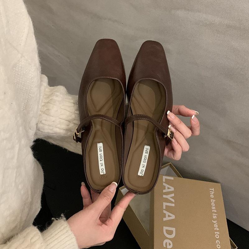 Baotou half slippers women's summer outer wear spring and autumn new Korean version French evening breeze temperament silver single shoes thick heel d