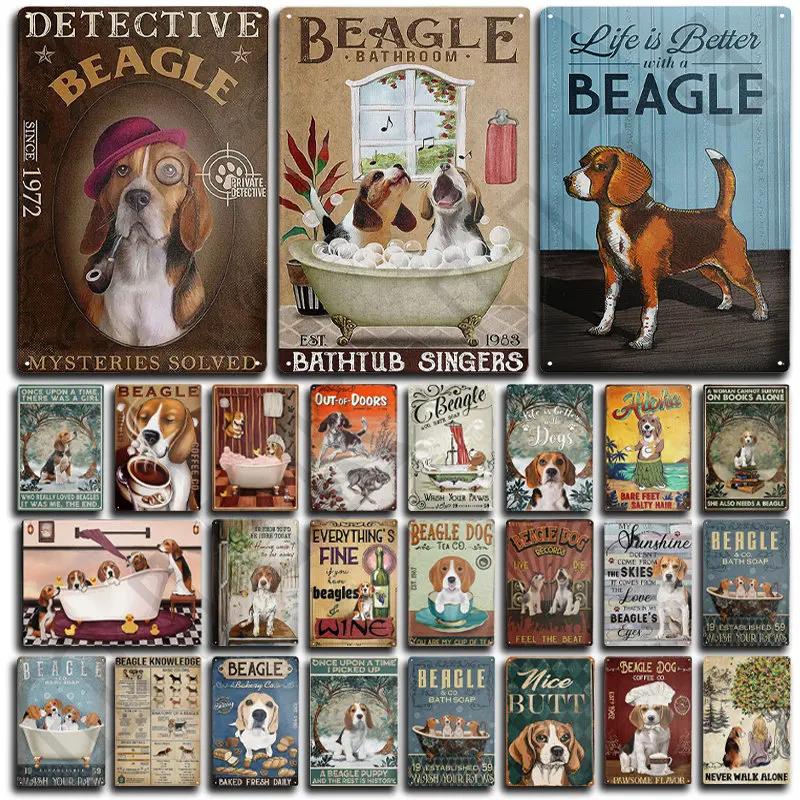 Beagle Hund Metallblechschild Platte Retro Kunst für Badezimmer Toilette Küche Sweet Home Shop Tierhandlung Bauernhaus Haus Zimmer Dekoration