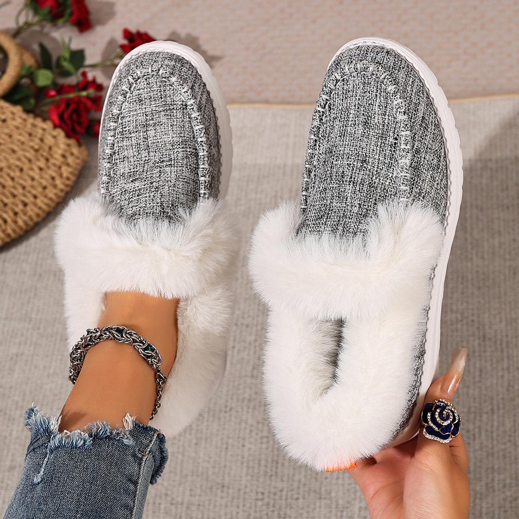 Women's Large Size Soft Sole Winter Warm Fur One Snow Boots Padded Lined Ankle Boots Anti-slip Hiking Casual Sports Cotton Boots Loafers