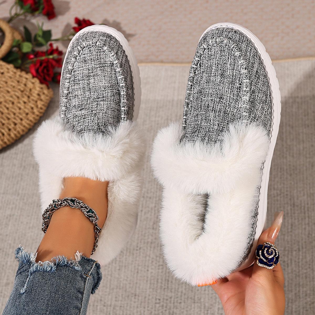 

Women s Large Size Soft Sole Winter Warm Fur One Snow Boots Padded Lined Ankle Boots Anti-slip Hiking Casual Sports Cotton Boots Loafers 36 светло-серый