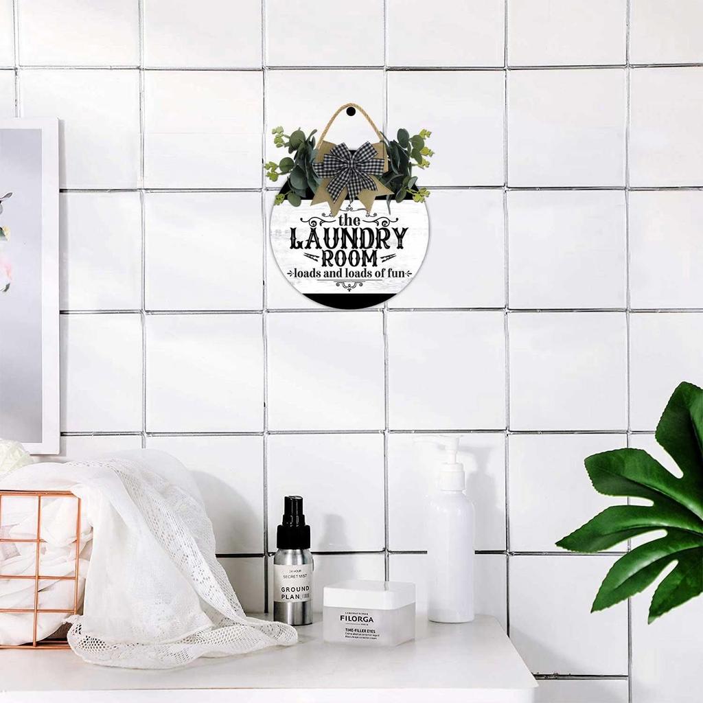 Laundry Room Loads Of Fun Sign,Weird Decor,Rustic Round Wooden Wreath,New Home Housewarming Gift For All Seasons Spring Summer Winter Autumn Fall D10