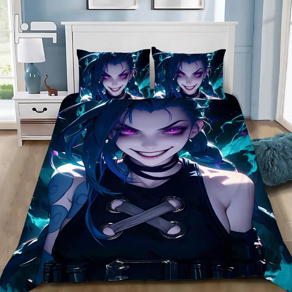 Exquisite 3D Arcane Jinx Wallpaper Game Wild Rift Print Bedding Set Duvet Cover Comforter Bed Youth Girls Boys Gift
