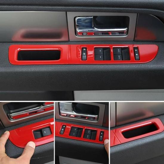 4X Red Inner Window Lift Button Panel Trim Cover for Ford Raptor F150 2009-2014