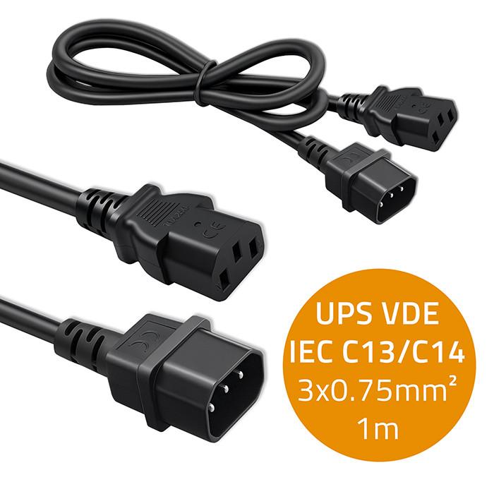 Qoltec Kabel zasilający do UPS | IEC C13/C14 | 3x0.75mm² | 1m