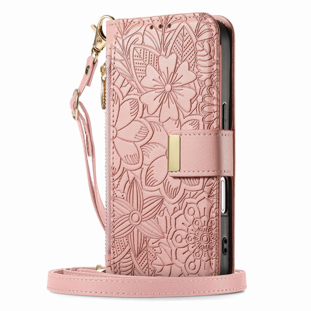 Floral Leather Wallet Case for Samsung Galaxy A05-A71 / S24-S25 series...with Detachable Shoulder Strap