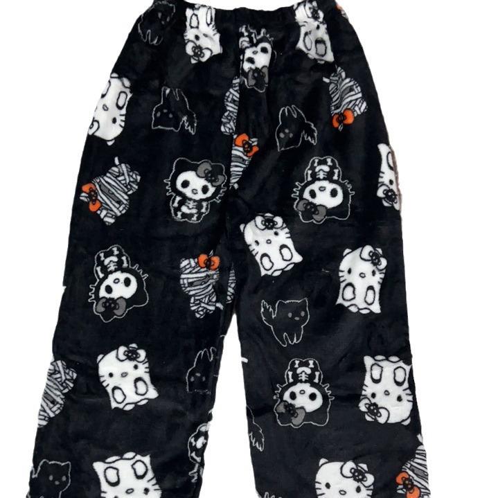 Women's Cartoon Cat Christmas Fleece Pajama Pants (EU Size, Customizable Label)