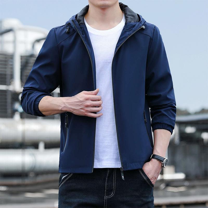 Men's Thin Autumn and Winter New Men's Korean Style Slim Hooded Solid Color Youth Casual Top Jacket