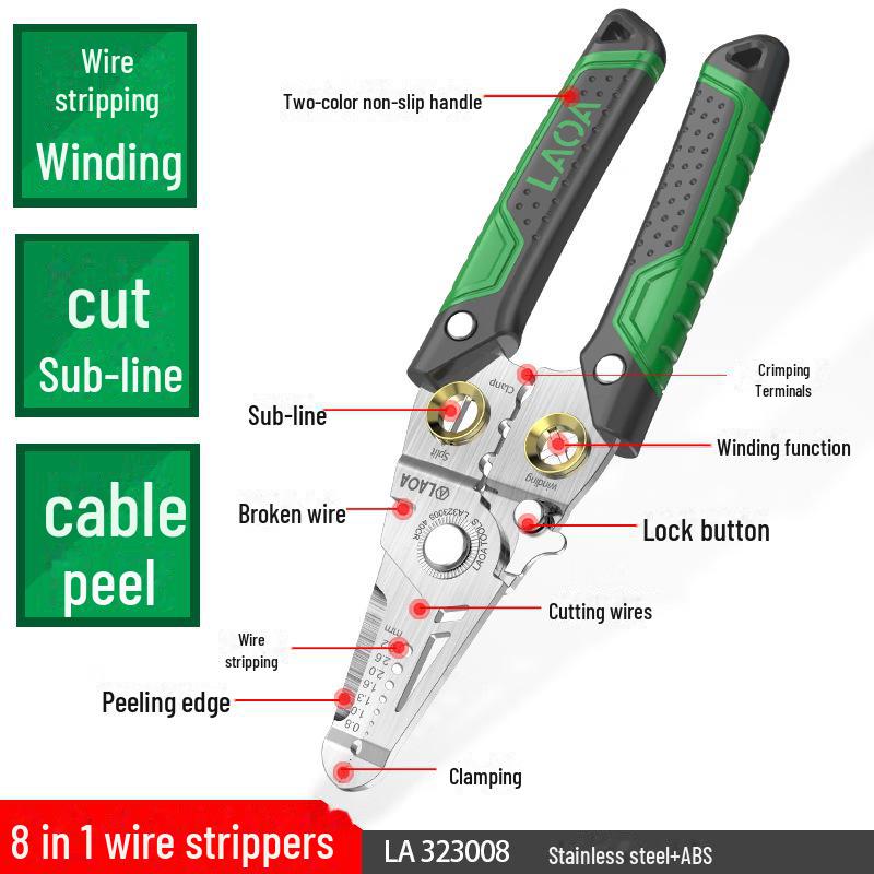 8-in-1 Multi-Function Stainless Steel Wire Stripping and Cutting Pliers for Electricians