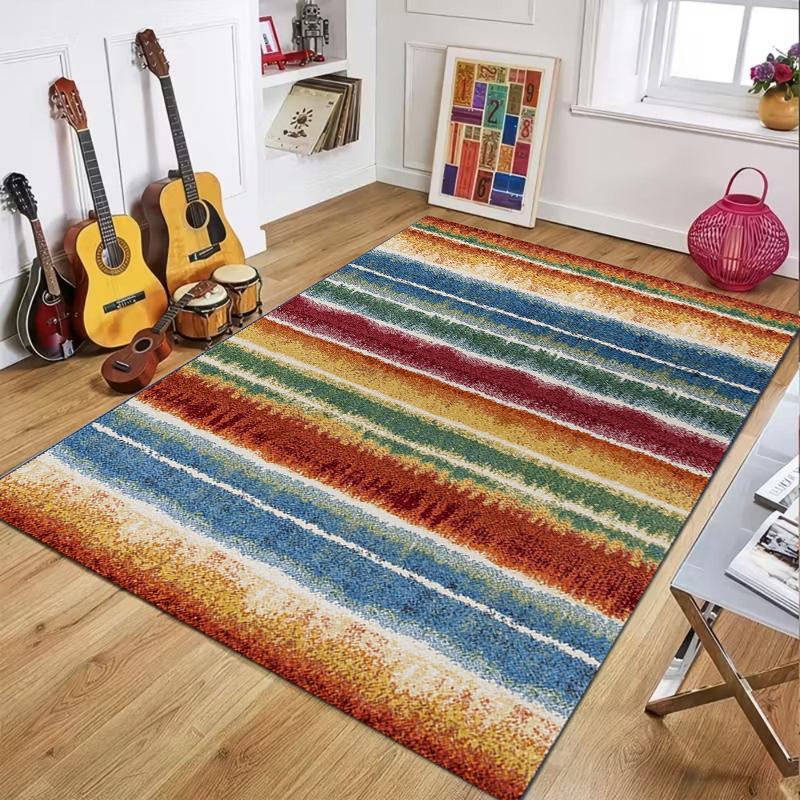 

Boho Multicolor Striped Rug Retro Soft Non-Slip Washable Area Carpet Abstract Rainbow Floor Mat for Living Room Kitchen Entryway 40x60cm