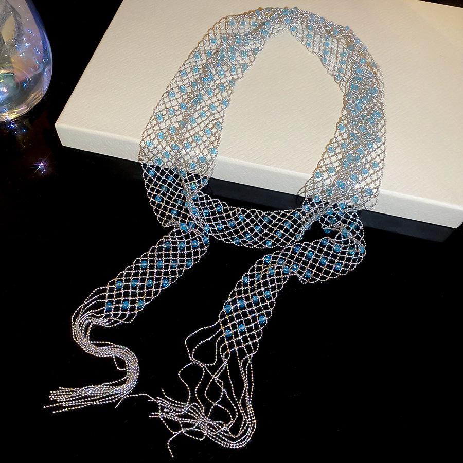 Japanese-Korean Rhinestone Zirconia Tassel Necklace: Trendy, Versatile Clavicle Chain for Women