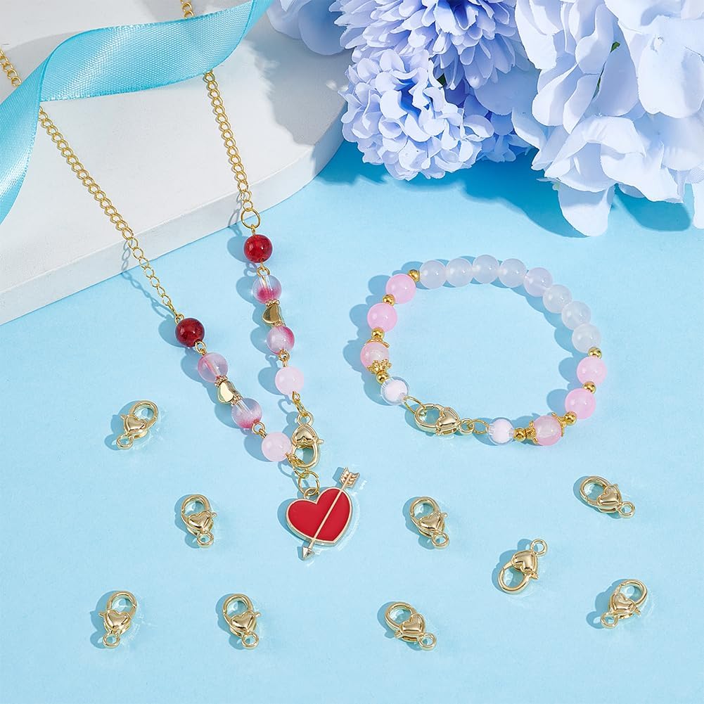 Beebeecraft 1 Box 20Pcs Heart Lobster Claw Clasps 18K Gold Plated Brass Jewelry Lobster Clasps Spring Connector Closure for Jewelry Making Necklaces