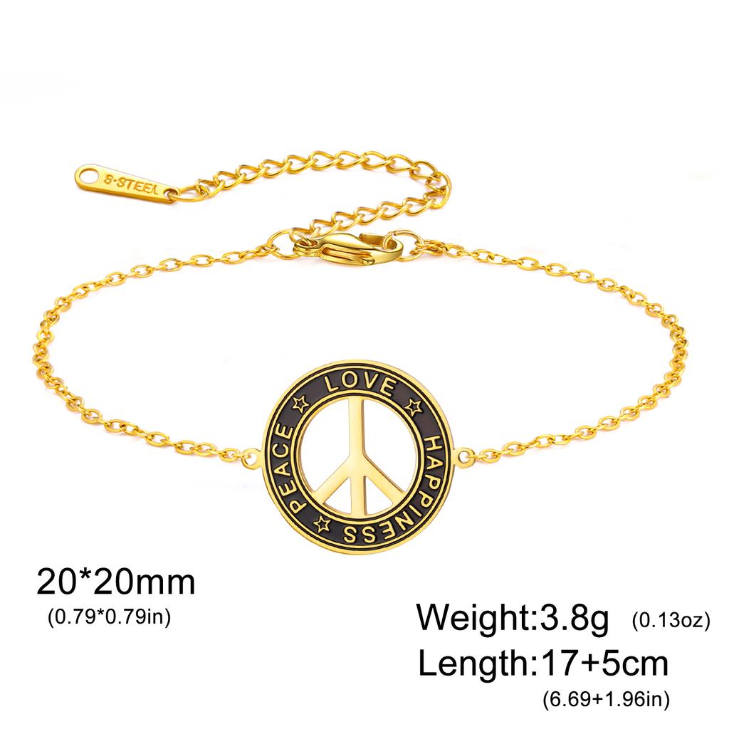 My Shape Peace Sign Symbol Bracelets for Women Men Black Red Braided Rope Chains Love Happiness Amulet Stainless Steel Jewelry
