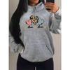 Pink Leopard Print Heart Combination Printing Women Hoody Loose Hip Hop Hoodie Casual Fleece Sportswear Y2K Hoodies