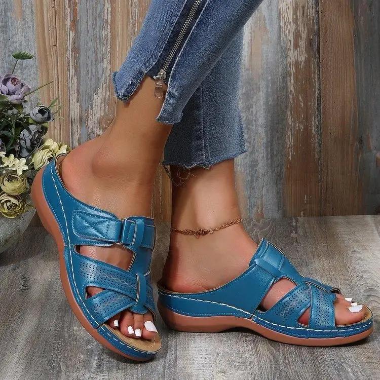 2025Women Wedge Sandals Premium Orthopedic Open Toe Sandals Vintage Anti-Slip Leather Casual Female Platform Retro Shoes