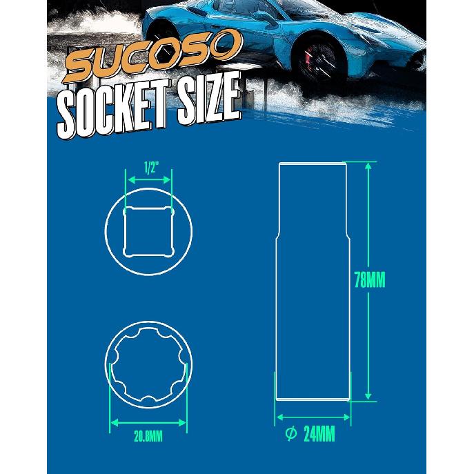 7 Spline Lug Nut Key, 1/2" Drive Impact Socket Fit For M14X1.5 M14X2.0 9/16-18 Aftermarket Lugnuts, Thin Walled Design Spline Socket For Easy Removal