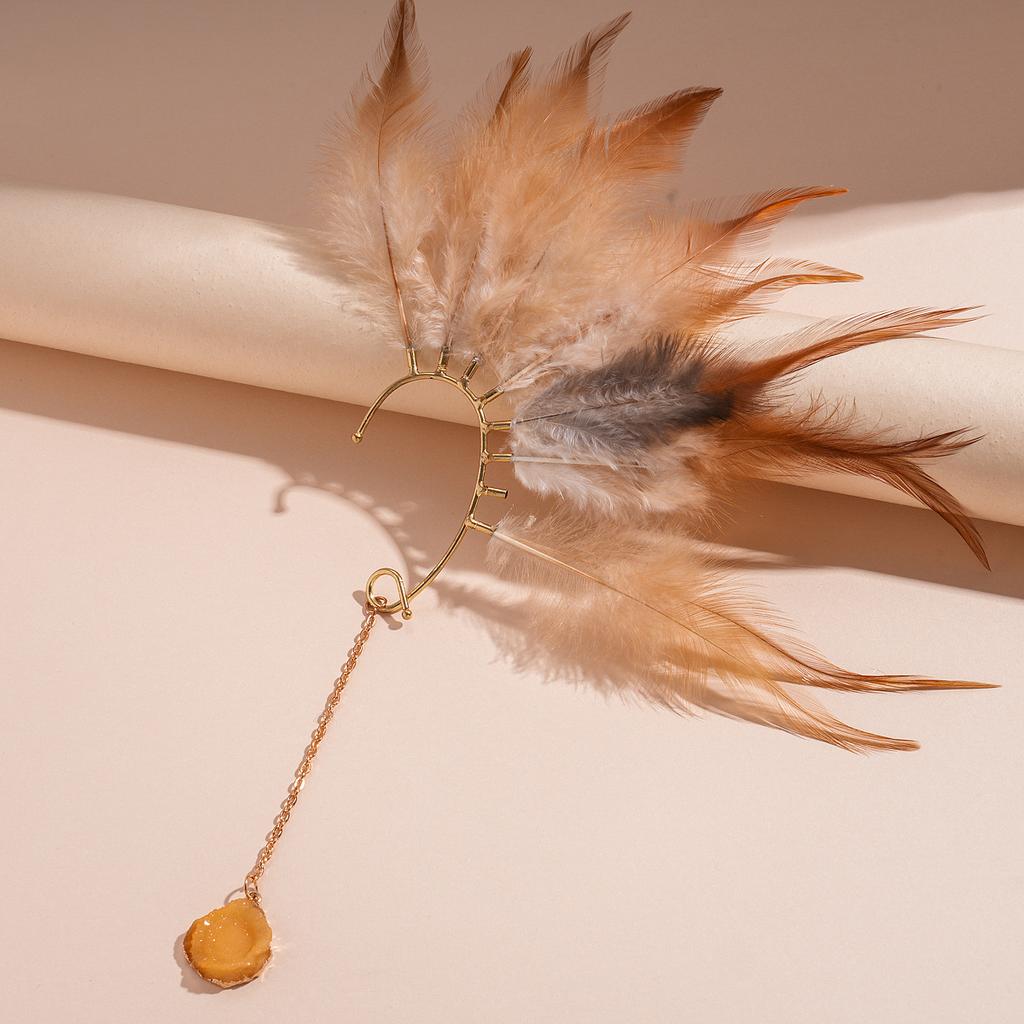 Orecchini a Frange di Piume con Diamanti Colorati Lusso Leggero Borchie di Alta Gamma Orecchini di Nicchia Retrò Autunno e Inverno Donna