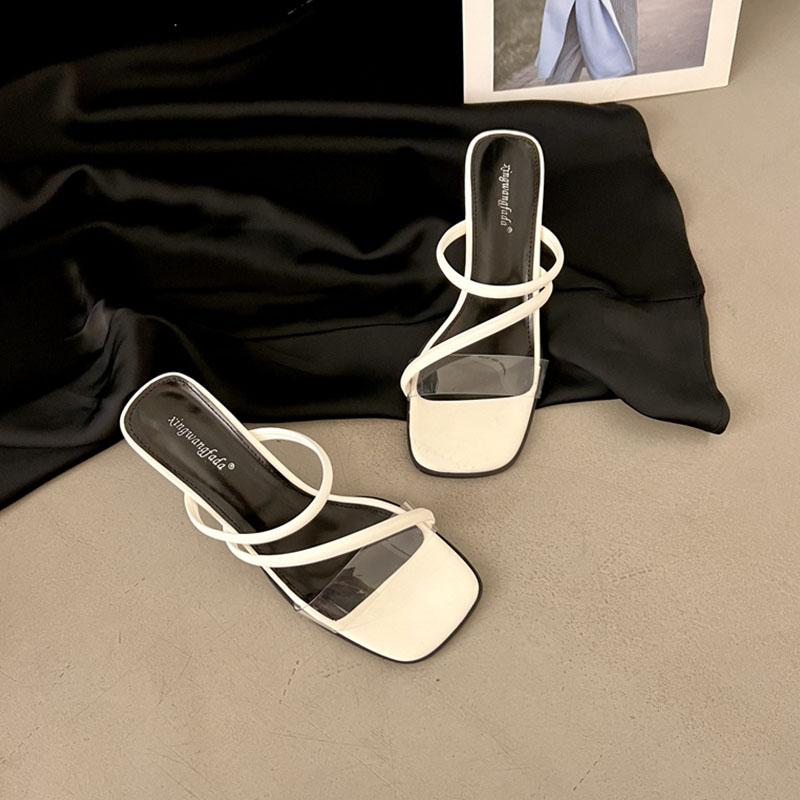 

Fashion Fashion Transparent Footwear Ladies Medium Heels Slippers Shoes Luxury Female Slides Women Heeled Slippers Sandals Shoes 35 бежевый