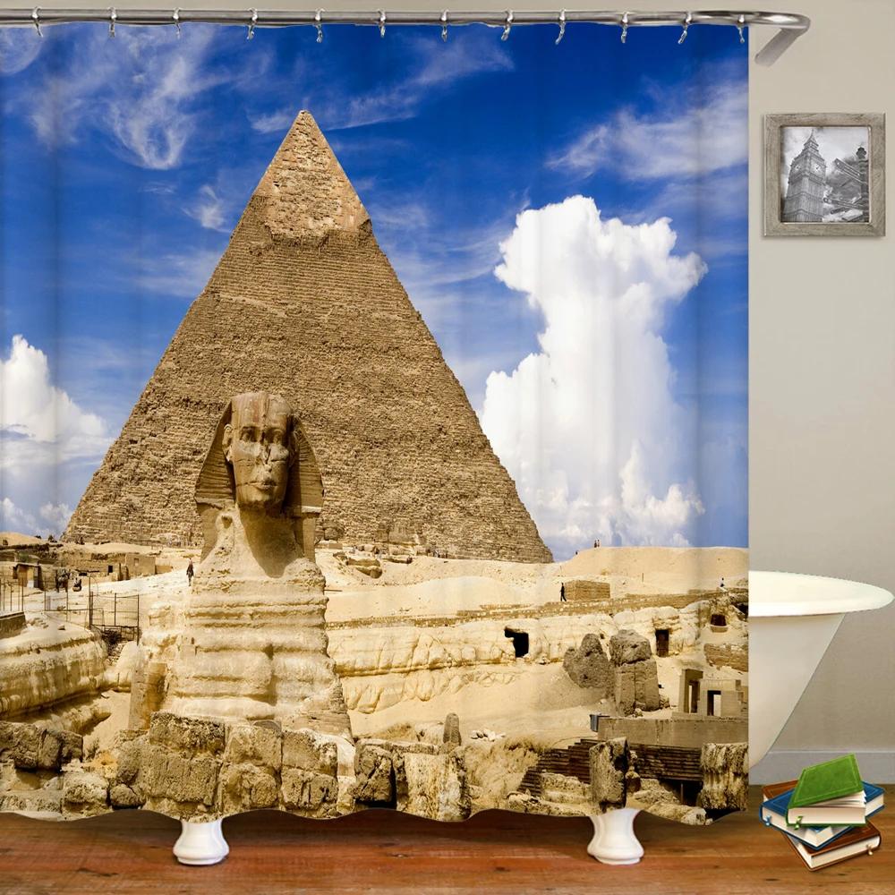 Starověký Egypt Pyramidy Sprchové závěsy Koupelnový závěs Retro nástěnná malba Pouštní krajina Frabic Vodotěsný Polyesterový Koupelnový závěs