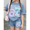 67 Children Birthday Matching Suit Number Print Short Sleeve Top and Elastic Waist Shorts Girls Celebration Party Daily Attire