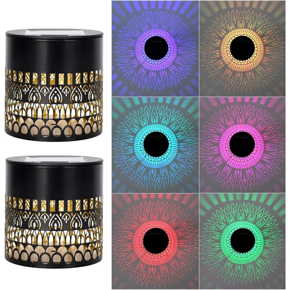 Decorative solar-powered mandala lamp, metal solar-powered outdoor deck/step wall lamp, mandala-themed waterproof fence light *2 Pack of 2