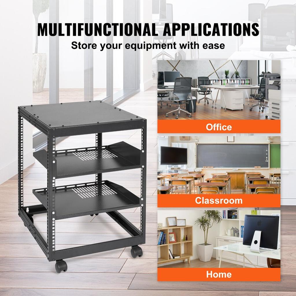 12U Open-Frame Server-Rack, 15''-40'' Verstellbare Tiefe, Freistehendes oder Wandmontage-Netzwerk-Server-Rack, 4-Pfosten AV-Rack mit Rollen, Bietet Platz für All Ihre