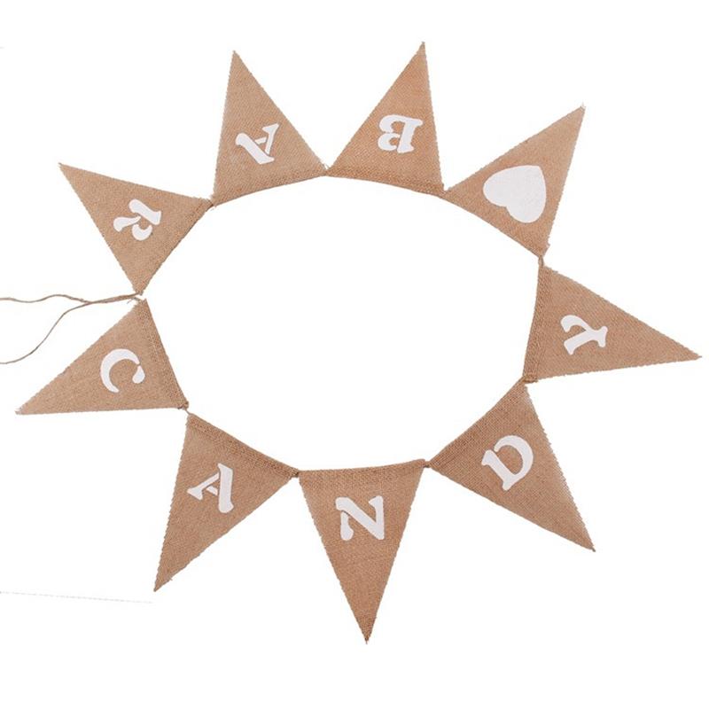 13pcs Jute Burlap Bunting Banner White Heart Flags Banners for Vintage Wedding Party Decoration