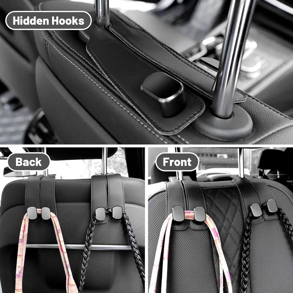 Amelity Car Seat Back Storage Hook, Car Hooks For Headrest, Car Headrest Hooks For Purses And Bags, Purse Hanger For Car (2 Pack, Black)