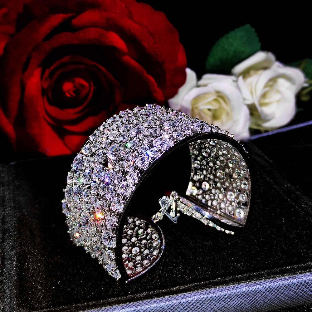 Adjustable Micro Paved Full Diamond Bracelet Luxury CZ Bangle Shiny Wrist Jewelry