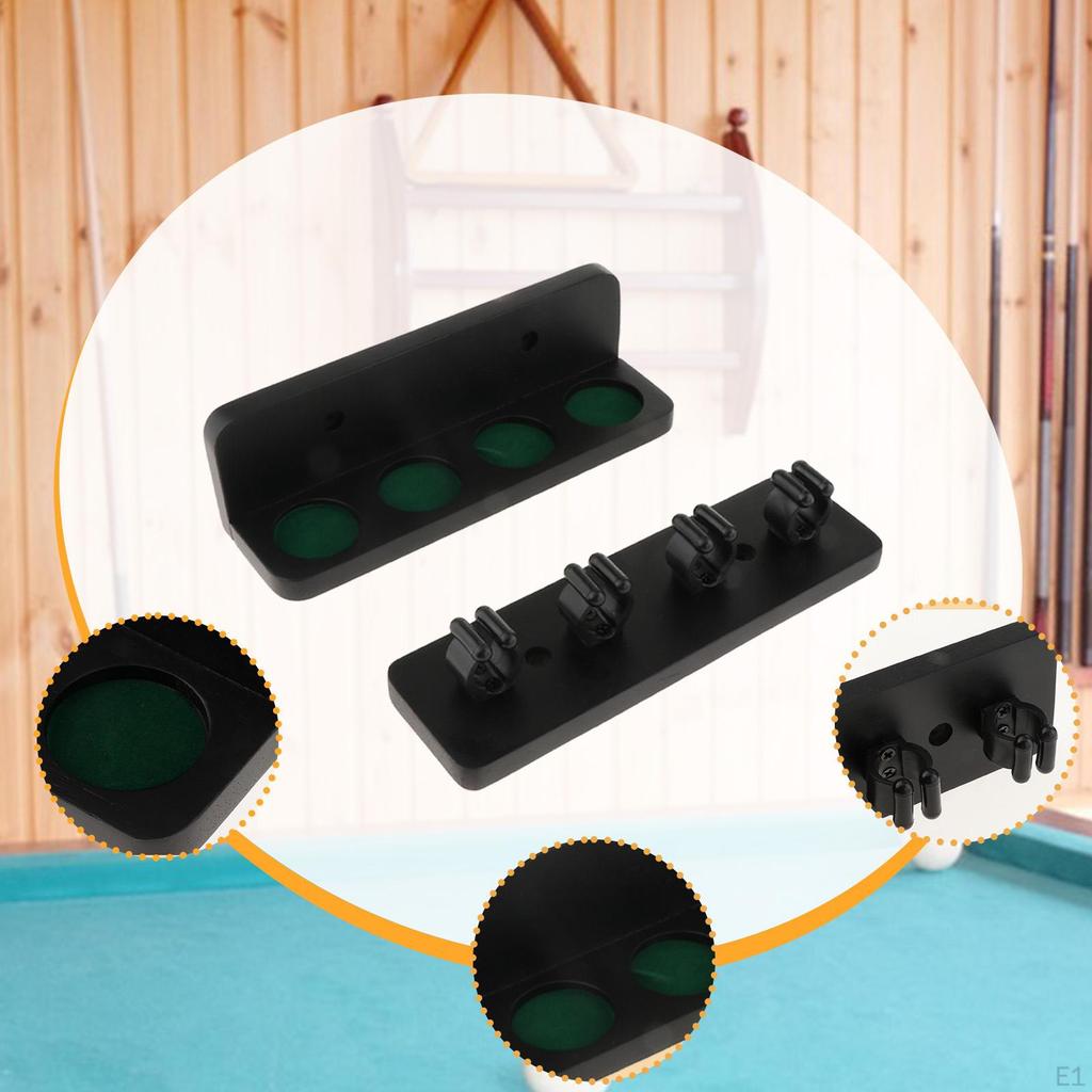 Pool Cue Rack Billiard Sticks Holder Easy to Install Wall Mounted for 4 Cues Rest Break Room