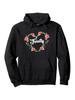 Unisex Black Floral Heart & Name/Initials Hooded Sweatshirt-All-Season Casual & Formal Pullover Hoodie, Medium Stretch Fabric, Classic Regular Fit Swe