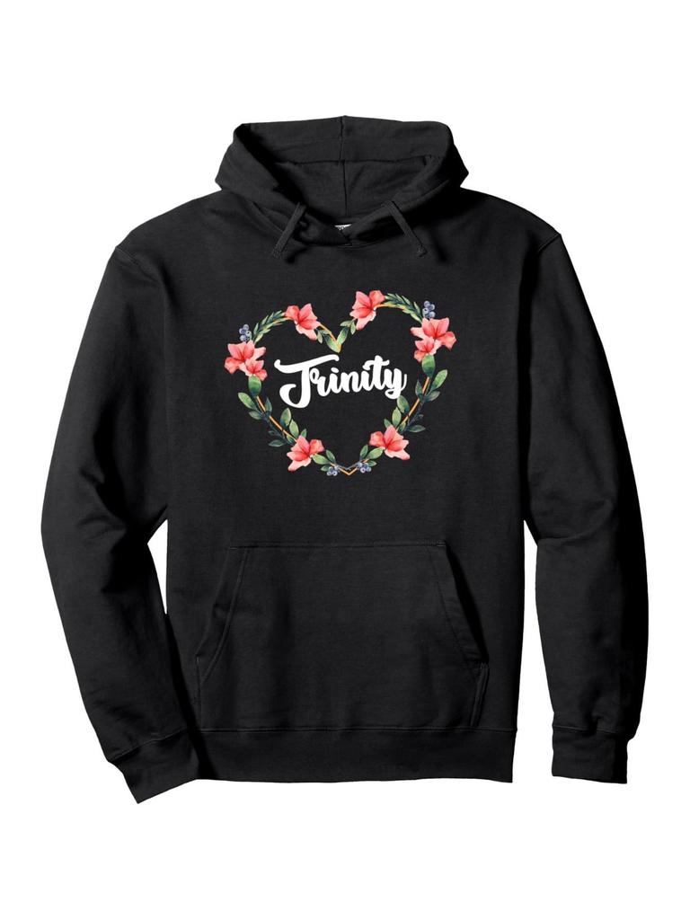 Unisex Black Floral Heart & Name/Initials Hooded Sweatshirt-All-Season Casual & Formal Pullover Hoodie, Medium Stretch Fabric, Classic Regular Fit Swe