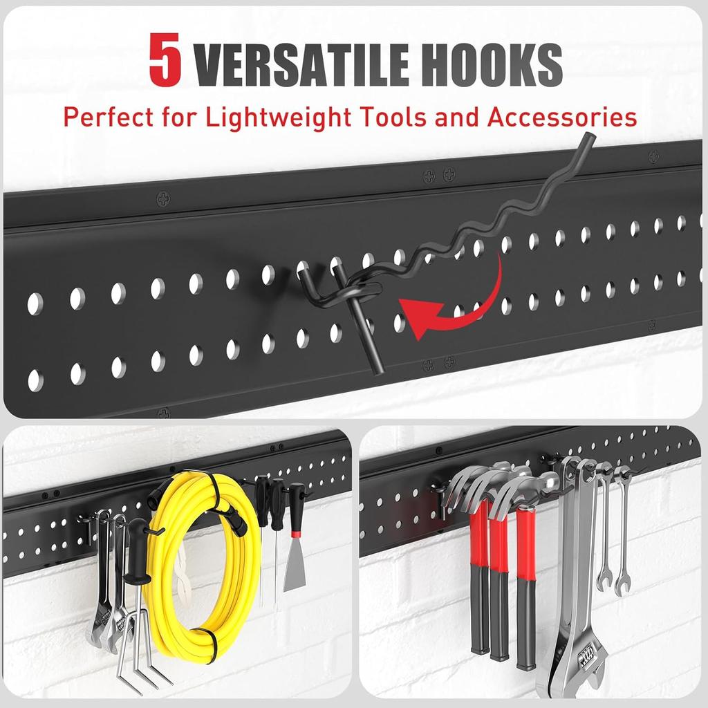 Garage Tool Organizer Wall Mount 48 Inches with 10 Adjustable Heavy-Duty Hooks, Garage Organization Garden Storage Rack Up To 400 Lbs