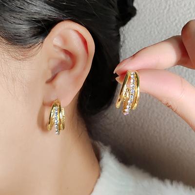 Orecchini Dongdaemun Fashion Diamond Three Circle Orecchini Temperamento Coreano Orecchini Versatili Donna