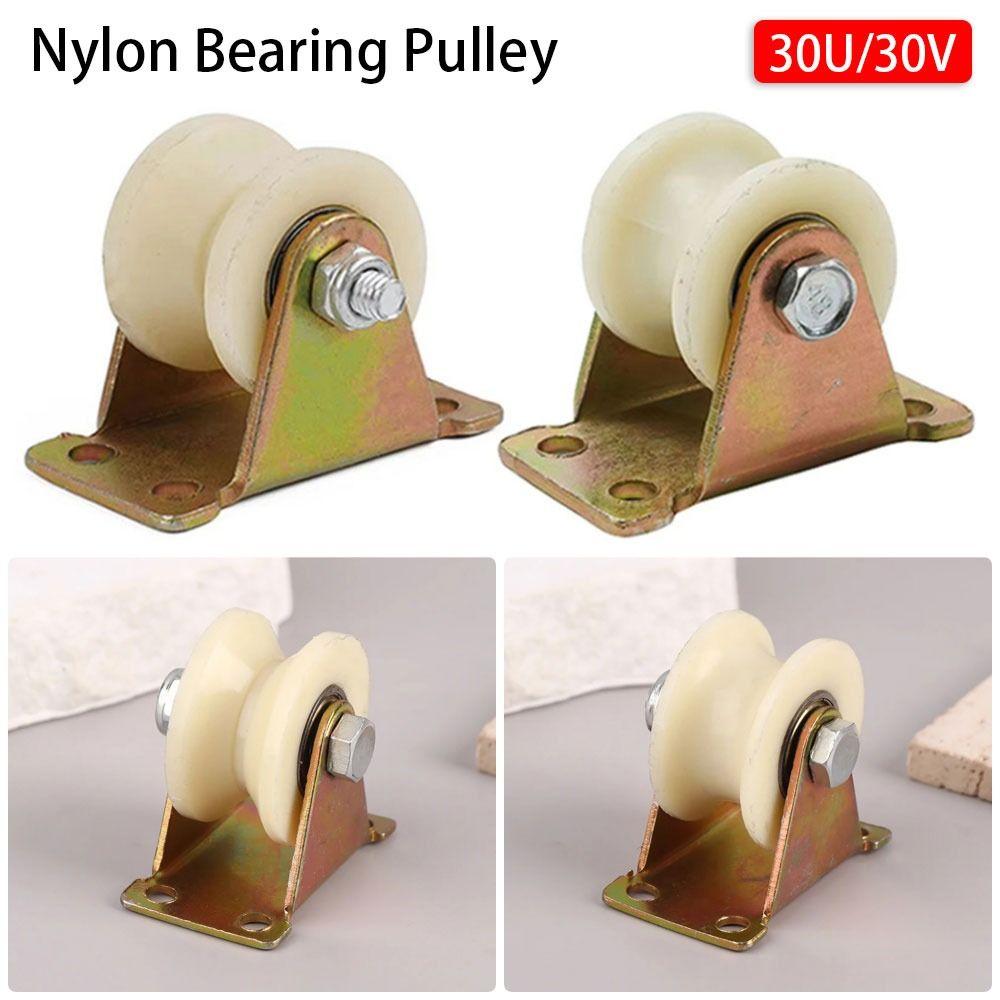 1Pcs Durable Grooved Nylon Bearing Pulley With Stand 30U/V Heavy Duty Rollers 30mm 45# Rigid Caster Sliding Heel Tool