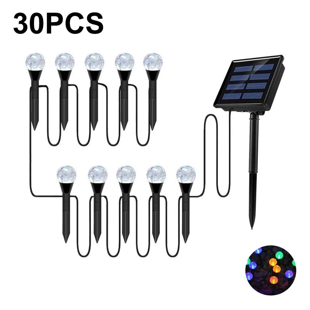 30-LED Crystal Bubble Ball String Lights Outdoor Solar Garden Lights for Lawn Patio Landscape Stake Lamps