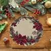 Round Christmas Placemat Placemat 14 Inch Festive Pattern Anti Slip Tabletop Protector Tableware Heat Insulation Place Mat for Dining Table Kitchen