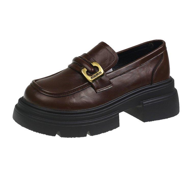 British style platform heightening small leather shoes women's French one-pedal not tired feet single shoes 2025 new black loafers
