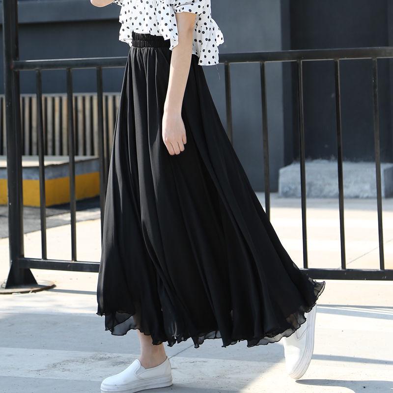 Women's Fairy Style Long Chiffon A-line Skirt - Slimming White Dance Hem for Summer