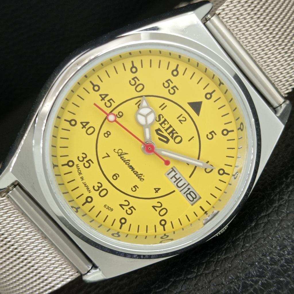 JAPAN VINTAGE REFURBISHED SEIKO 5 AUTOMATIC MENS YELLOW DIAL WATCH a444768-1