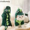Plüsch Haustier Dinosaurier Kostüm Warm Bequem Hund Vierbeinige Kleidung Cartoon Dinosaurier Verwandlungsoutfit für Katzen und Hunde