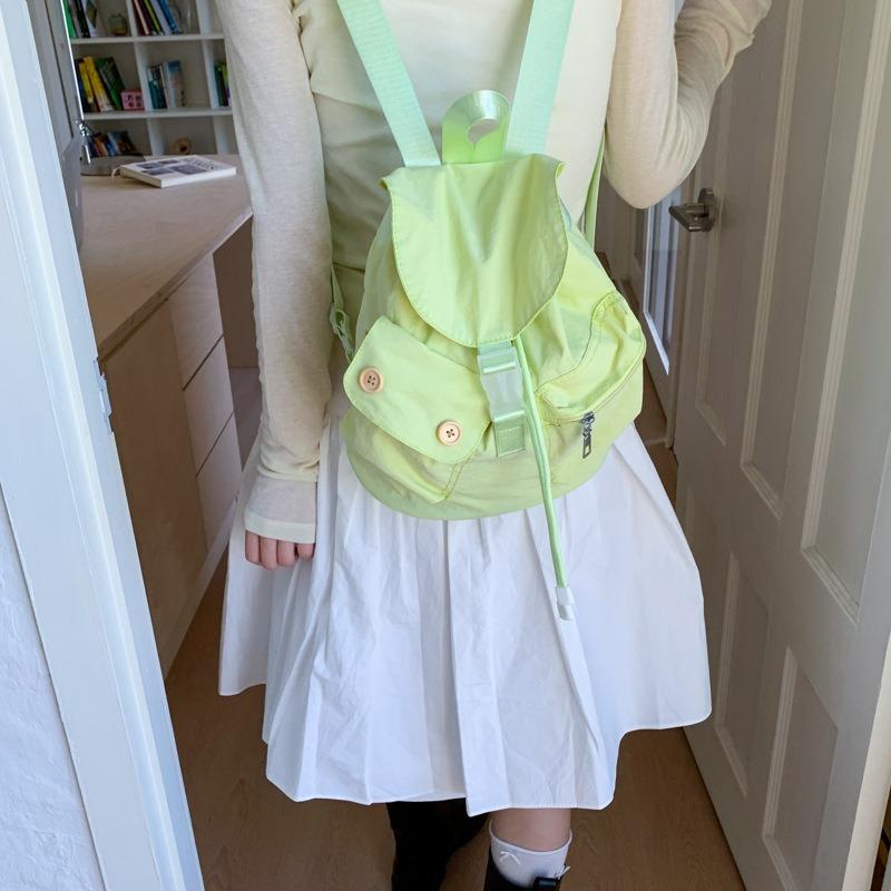 Korean Niche Design Pocket Button Drawstring Backpack Casual Versatile Foreign Style Backpack Outdoor Nylon Backpack