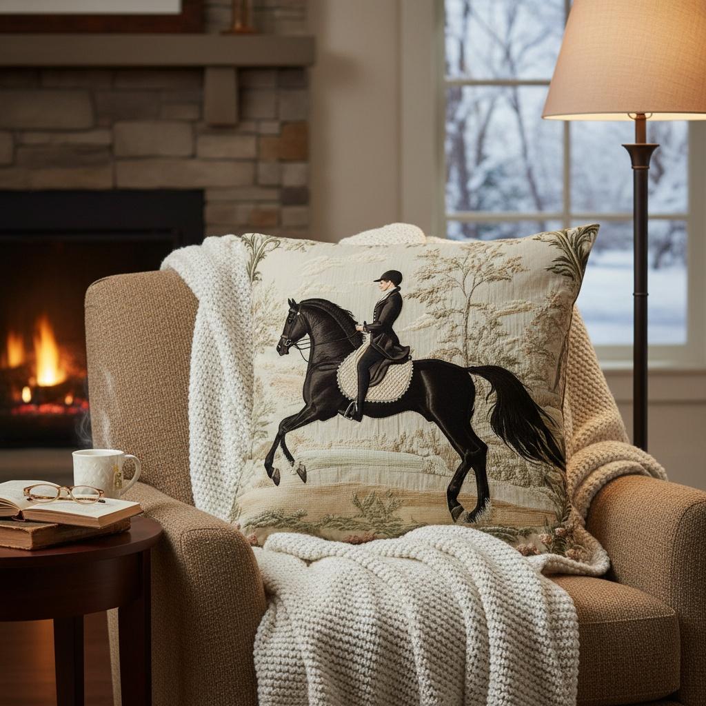 Federa per Cuscino Cavaliere a Cavallo Stampa Arazzo Vintage Custodia Cuscino Classica per Dressage per Divano Letto Divano Arredamento Casa di Campagna