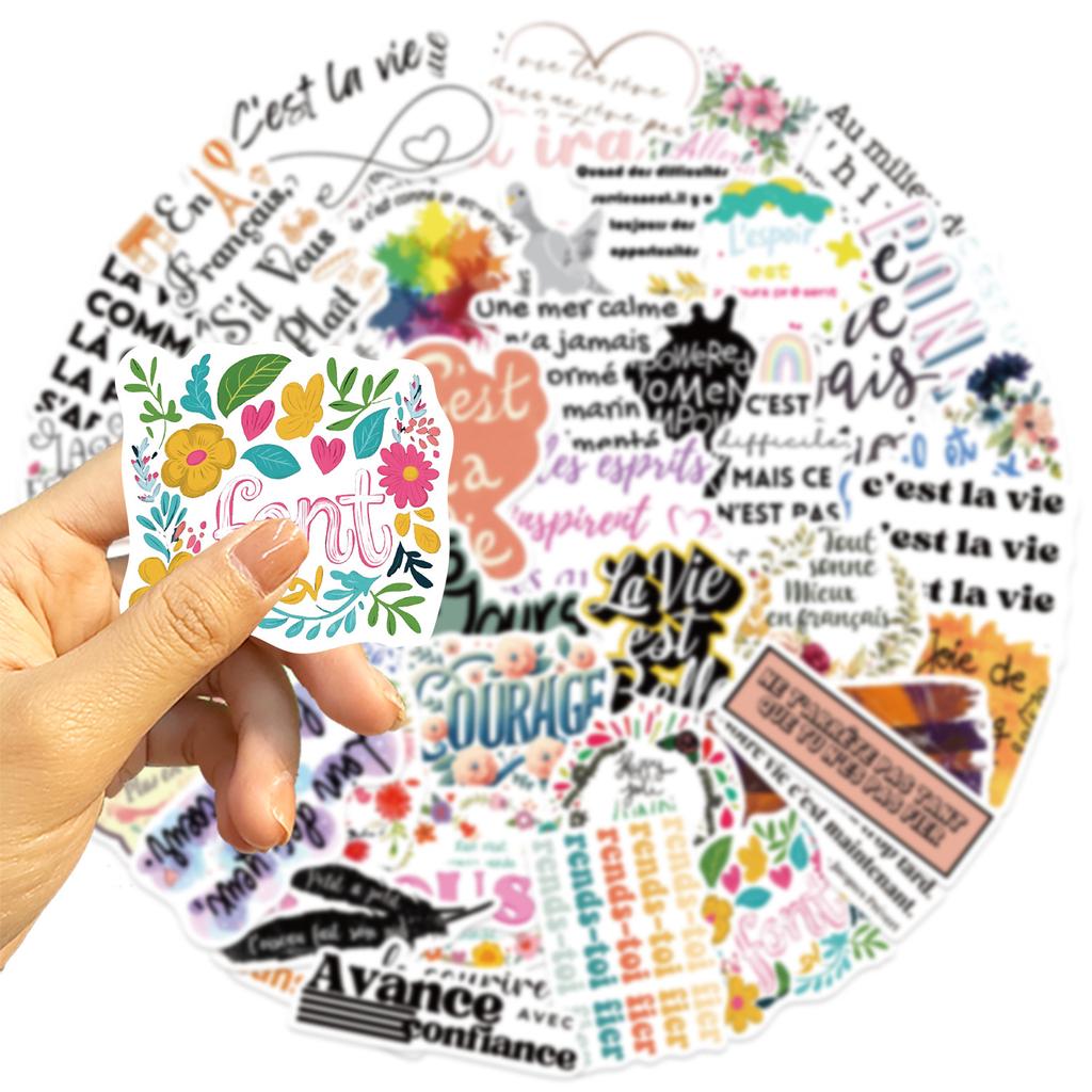 50 Cartoon French Inspirational Graffiti Stickers Decorate Suitcase Guitar DIY Waterproof Stickers