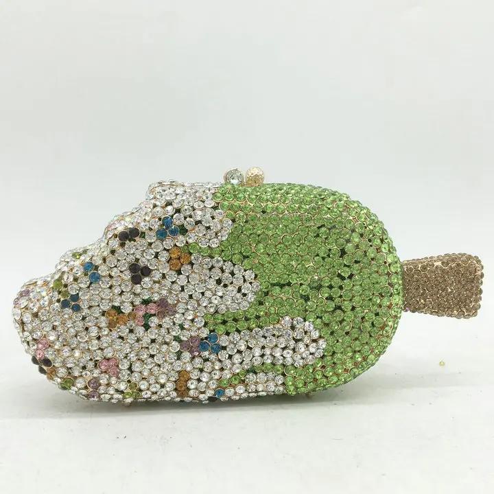

Boutique De FGG Ice-Cream Bar Crystal Clutch Purses and Hanbags, Handmade Rhinestone Evening Bags, Prom Clutch Blueberry Flavor Mini Clutch