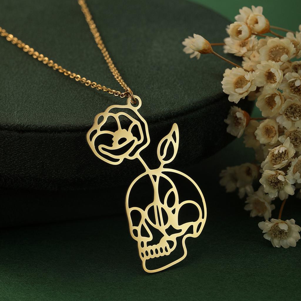 Kinitial Dainty Lotus Flower Books Necklace Women Stainless Steel Phoenix Comedy and Tragedy Mask Choker Necklace Gifts Jewelry