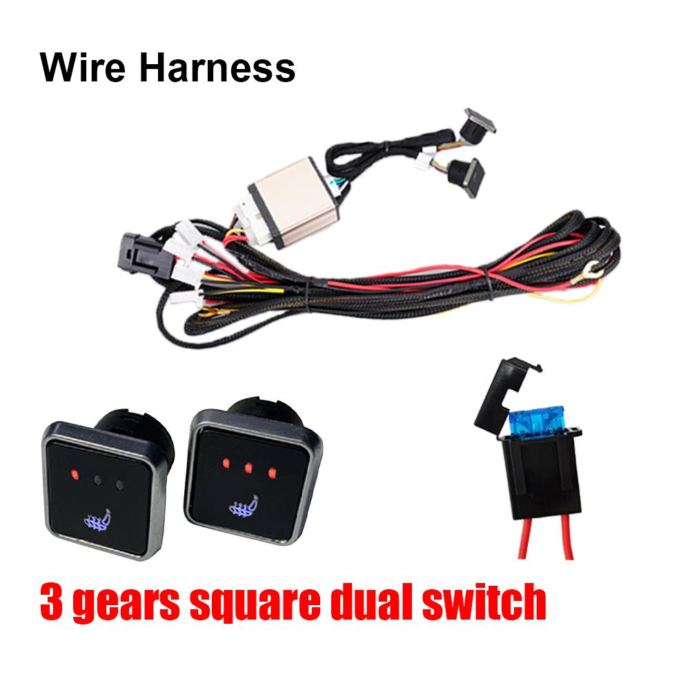 4Pcs Universal Car Seat Heater 12V Carbon Fiber Heat Pads 3 Levels Dual Square Control Switch With Harness As Winter