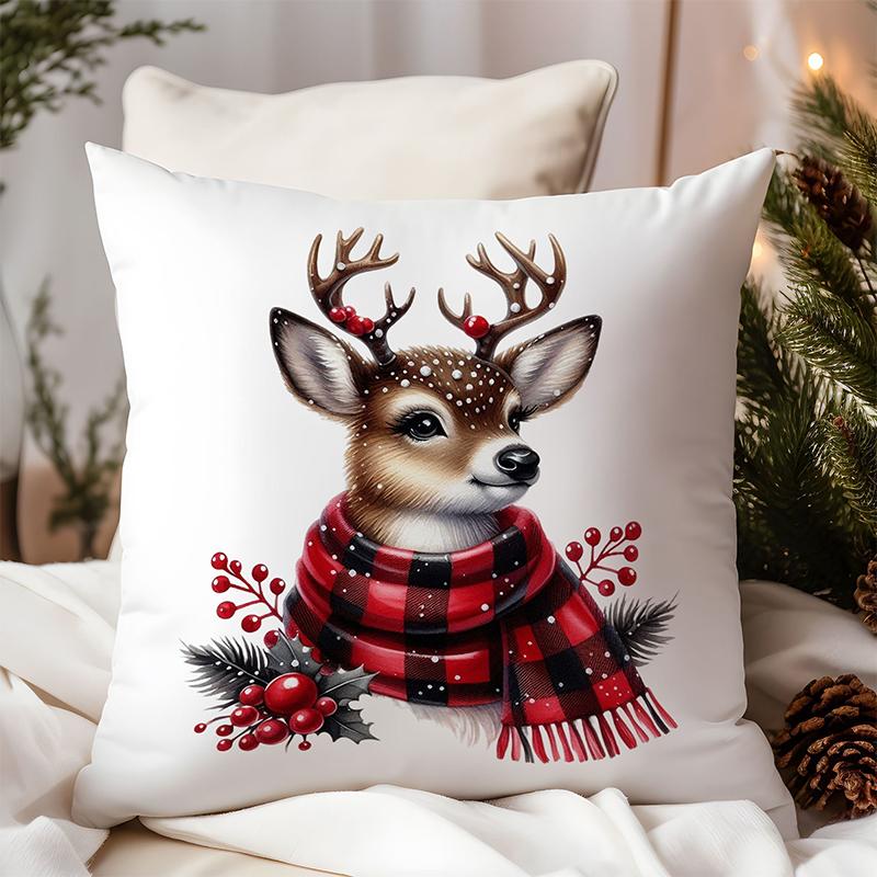 Christmas Pillows With Tree Deer Santa Truck Square Polyester Pillowcase, Modern Sofa Decorative Cushion Cover