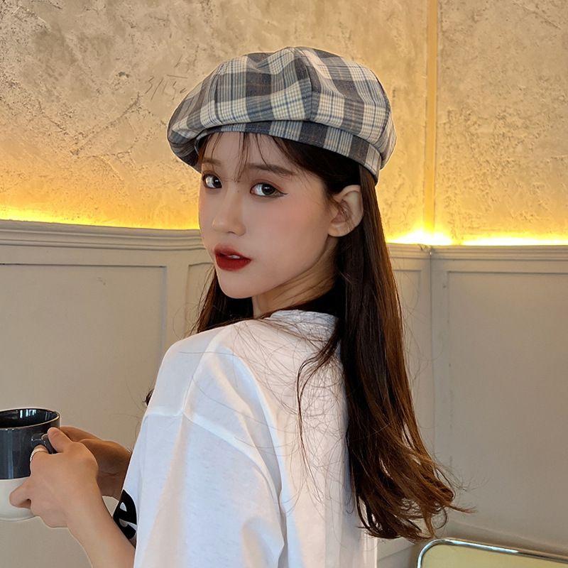Trendy Japanese Painter Hat Children Spring and Summer Thin and All-Matching Fresh Checked Beret Casual Octagonal Cap Children