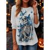 Tops for Women Skull Print  Round Neck Long Sleeve T-shirt Fall Casual Slim Pullover Women's Long Sleeve Top