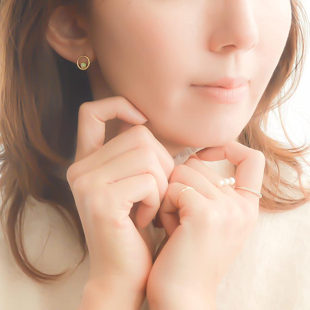 [Naot Jewelry] Women's Stud Earrings, Opal Birthstone (October), Bubble Circle Pierce